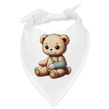 Teddy bringt Trost - Kuscheltier mit Gipsarm - Bandana - Weiß - Vorne