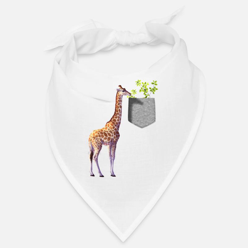 Girafe atteignant une branche avec des feuilles dans la poche Bandana