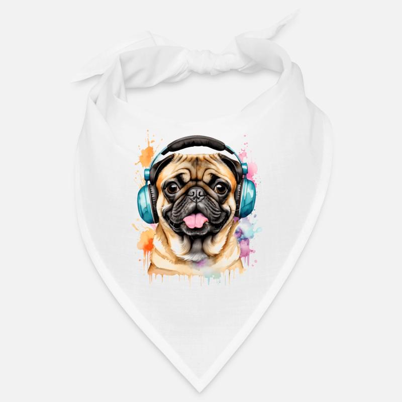 Mops Kopfhörer Hund Bunt Lustig Tier Design Print Bandana