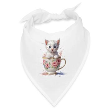 Entzückendes Kätzchen in Teetasse - süßes Tier - Bandana - Weiß - Vorne