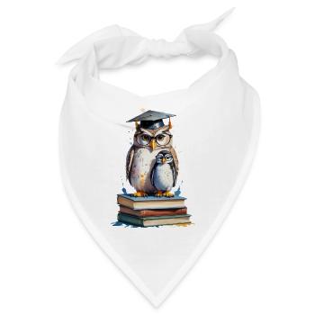 Eule auf Büchern - Wissenschaftliches Aquarell - Bandana - Weiß - Vorne