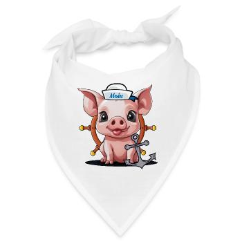 Schwein Glücksgsbringer Matrose Steuermann Moin - Bandana - Weiß - Vorne