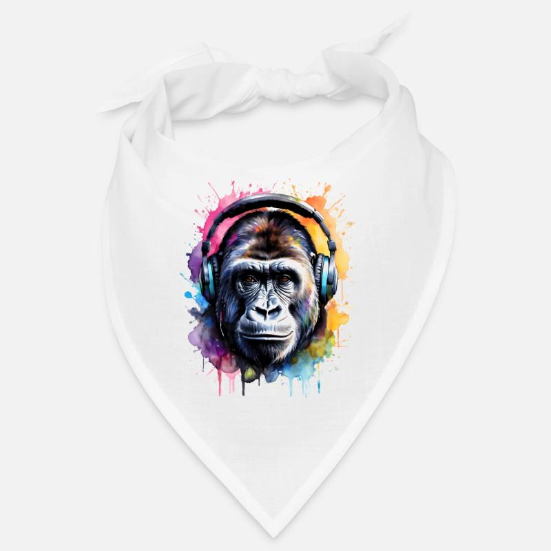 Gorilla Kopfhörer Affe Bunt Tier Design Print - Bandana - Weiß