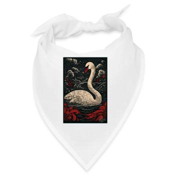 Holzschnitt eines Schwans auf einem See - Bandana - Weiß - Vorne