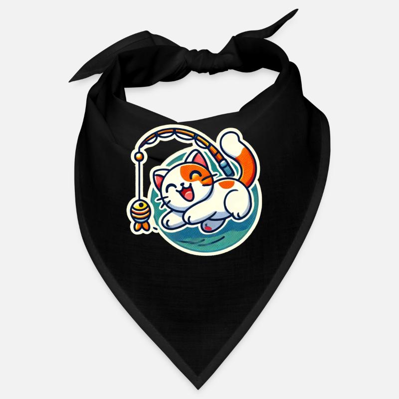 Mignon chat blanc roux joue avec une canne à pêche pour chat Bandana
