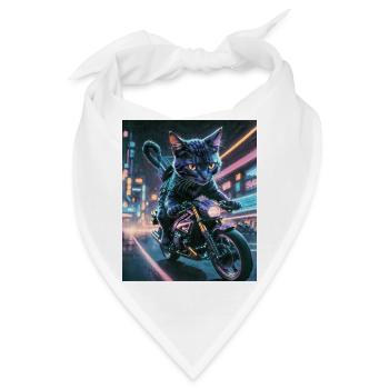 Cyberpunk Katze Biker Cyberpunk Cat Biker - Bandana - Weiß - Vorne
