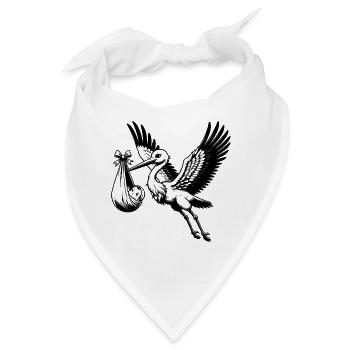 Storch mit Baby im Schnabel Illustration - - Bandana - Weiß - Vorne