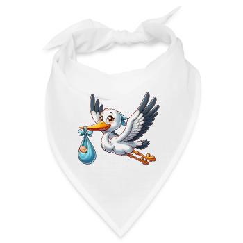 Storch mit Baby im Tuch - Willkommen Baby - Bandana - Weiß - Vorne