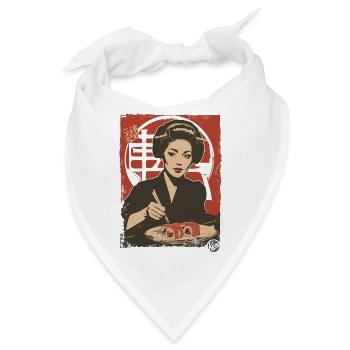 Japanische Frau mit Sushi Mahlzeit - Bandana - Weiß - Vorne
