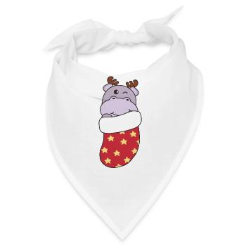 Süße Hippo in Weihnachtssocke zu Weihnachten Hippo - Bandana - Weiß - Vorne