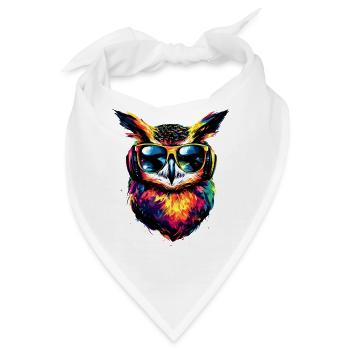 Eule Bunt Regenbogen Farben Kauz Uhu Owl Eulen - Bandana - Weiß - Vorne