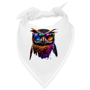 Eule Bunt Regenbogen Farben Kauz Uhu Owl Eulen - Bandana - Weiß - Vorne