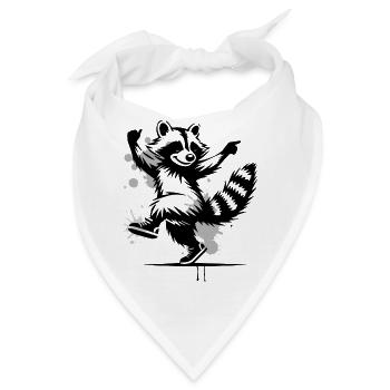 Tanzender Waschbär im Stencil-Stil - Bandana - Weiß - Vorne