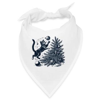 Lustige Katze Weihnachten Retro Vintage Stil - Bandana - Weiß - Vorne