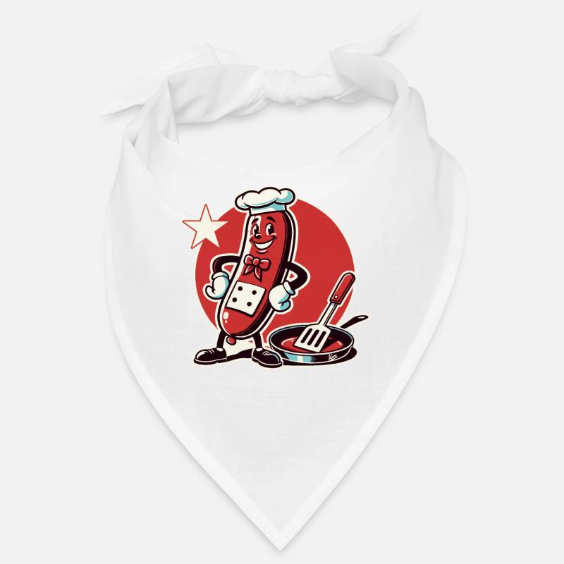 The chef is a funny bratwurst with a pan Bandana