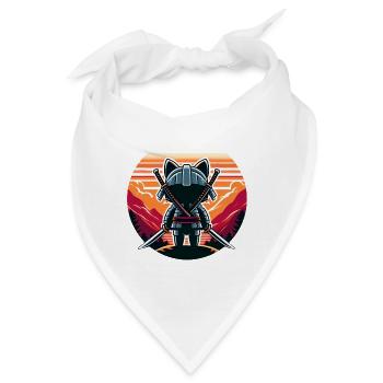 Samurai Katze Katanas Beobachten Sonnenuntergang Und Berge - Bandana - Weiß - Vorne