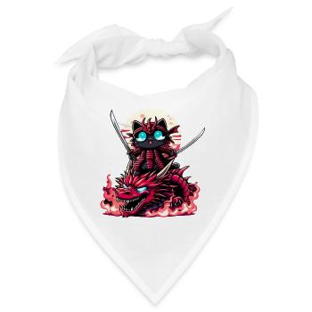 Samurai-Katze mit Schwert auf Drache in Epic Battle 3D - Bandana - Weiß - Vorne