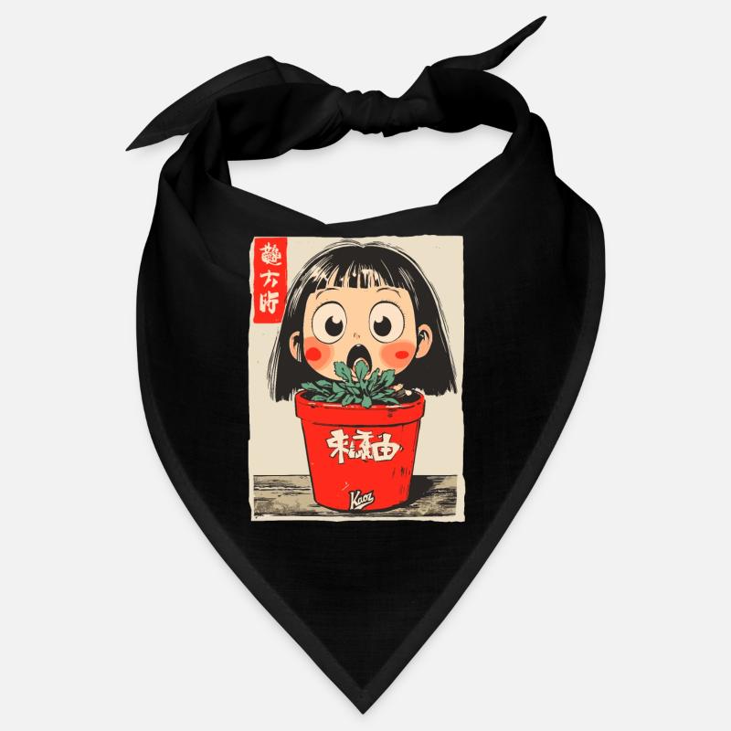 fille de dessin animé derrière un pot de fleurs Bandana