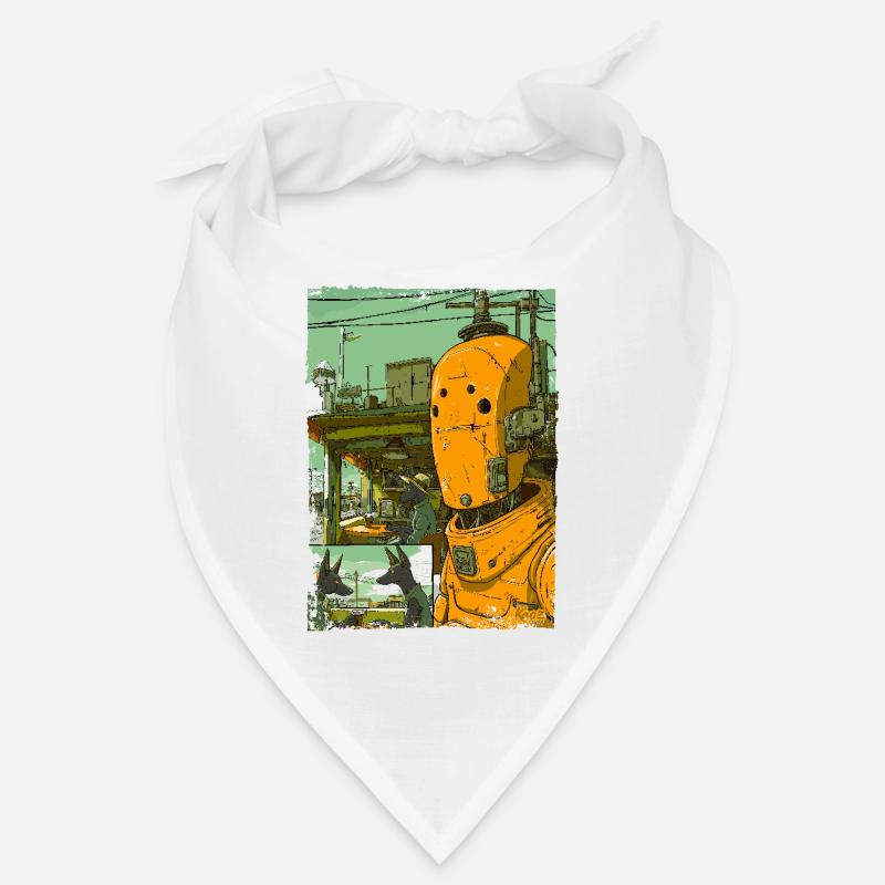 Cartoon einer Sci-Fi-Dystopie mit Roboter Bandana