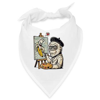 Kunst & Humor: Künstler Gorilla malt Banane - Bandana - Weiß - Vorne