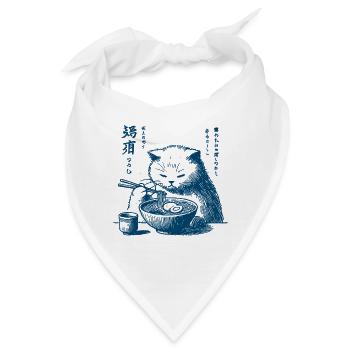 Kawaii Retro Katzen Ramen Ukiyo-E Streetwear - Bandana - Weiß - Vorne