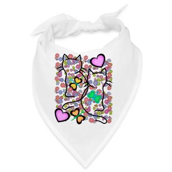Retro Sommer Katzen Katze Herz Blumen Vintage - Bandana - Weiß - Vorne