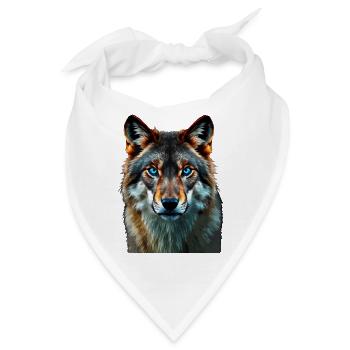The Sapphire Gaze: Intensives Porträt eines Wolfes - Bandana - Weiß - Vorne