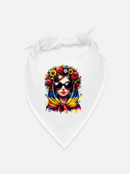 Ukraine Matroschka mit Sonnenbrille für Ukrainer - Bandana Dreieckstuch - Weiß
