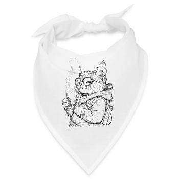 Coole Katze mit Joint: Kiffer Stubentiger - Bandana - Weiß - Vorne