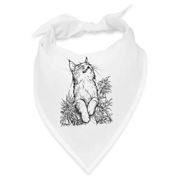 Katze im Rausch: Glücklicher Stubentiger im Hanf - Bandana - Weiß - Vorne