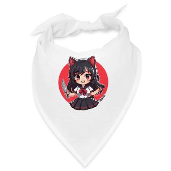 Chibi Cartoon Schulmädchen mit Küchenmesser - Bandana - Weiß - Vorne