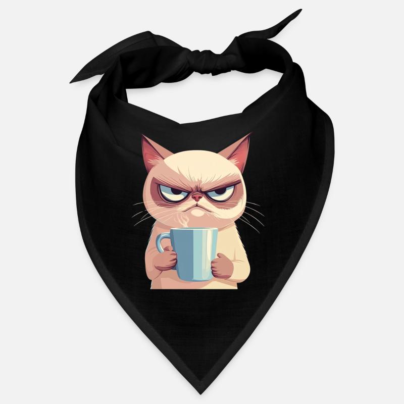 Grumpy-Stil: Grantige Katze mit Kaffee Bandana