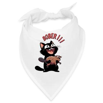 Hyper-Katze ruft „Bober!!!“ – Tierischer Ausraster - Bandana - Weiß - Vorne