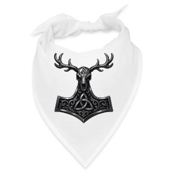Valknut Hirsch Schädel | Mjölnir Heidnisches Symbol - Bandana - Weiß - Vorne