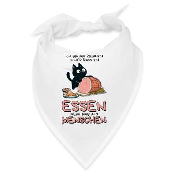 Lieber Essen als Menschen - Süße Schwarze Katze - Bandana - Weiß - Vorne
