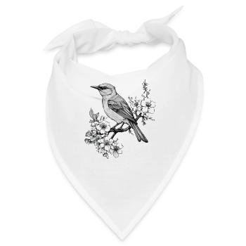 Floral Spottdrossel Illustration Grafik - Bandana - Weiß - Vorne