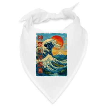 Die große Welle vor Kanagawa Comicstyle - Bandana - Weiß - Vorne