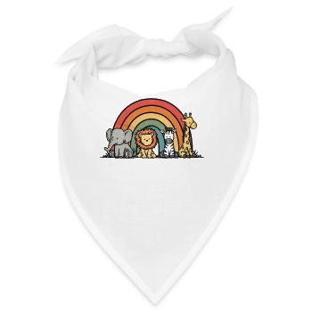 Elefant Löwe Zebra Giraffe Regenbogen Kinder - Bandana - Weiß - Vorne