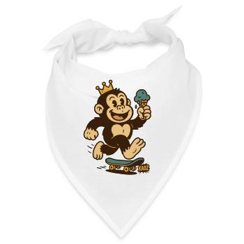 Affenkönig auf Skateboard mit Eis & Krone - Bandana - Weiß - Vorne