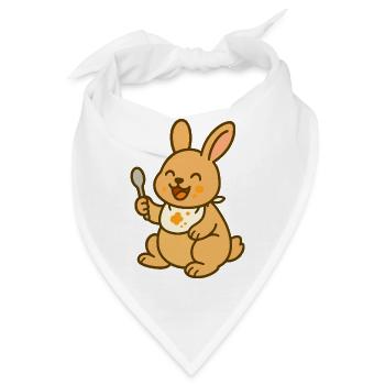Kaninchenbaby mit Löffel im Futterglück - Bandana - Weiß - Vorne