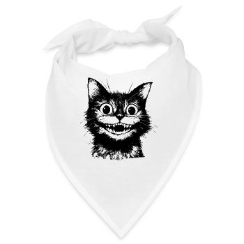 Süße schwarze Grinsekatze – lustiges Gothic Motiv - Bandana - Weiß - Vorne