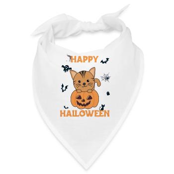 Katze in Kürbis süße Katzen Happy Halloween - Bandana - Weiß - Vorne