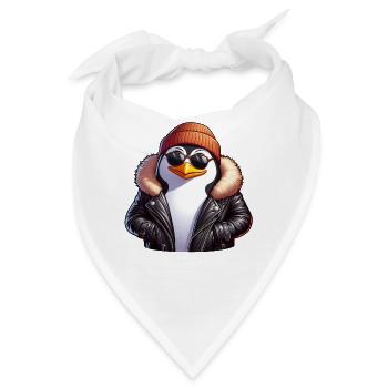 Cooler Pinguin mit Sonnenbrille und Lederjacke im - Bandana - Weiß - Vorne