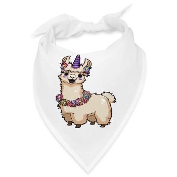 Lama Einhorn mit Blumen – Fantasy Animal Art - Bandana - Weiß - Vorne