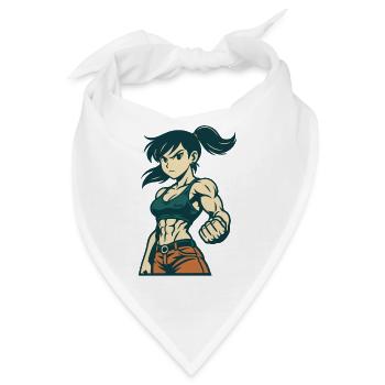 Muskulöse Kämpferin mit Zopf und starker Faust - Bandana - Weiß - Vorne