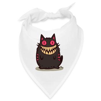Grinsende schwarze Monster Katze - Bandana - Weiß - Vorne
