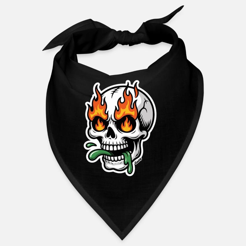 Crâne de flammes avec de la bave verte dans la bouche Bandana