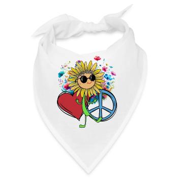 Hippe Sonnenblume Peace Herz Blume - Bandana - Weiß - Vorne