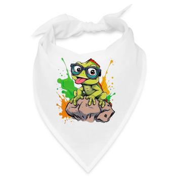 Lustiger Gecko mit Brille und Farbenexplosion - Bandana - Weiß - Vorne