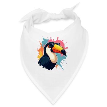 Tukan mit Sonnenbrille und Farbexplosion - Bandana - Weiß - Vorne